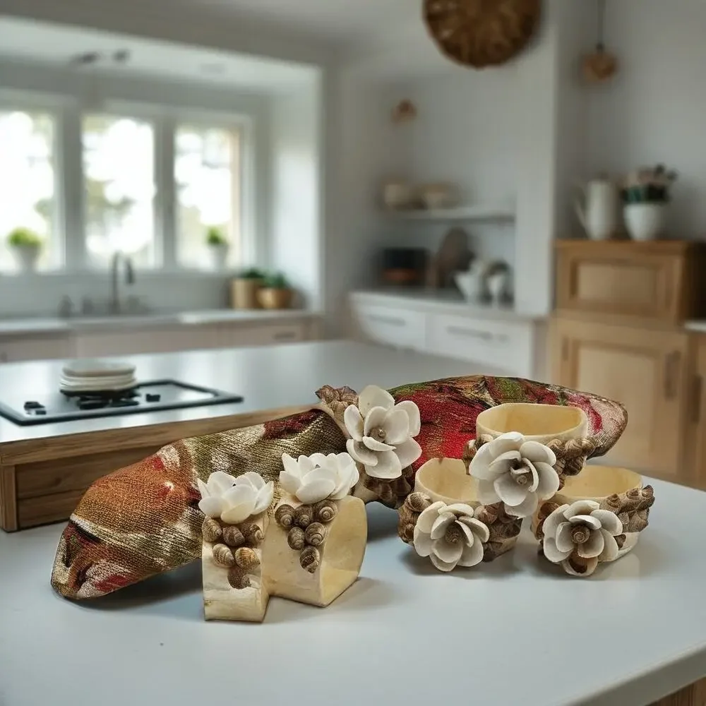 Vintage Capiz Shell Flower Napkin Rings Set of 6